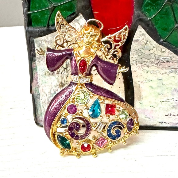 Miriam Haskell Holiday Collection Angel Pin Brooch Rhinestone Enamel - Picture 6 of 9